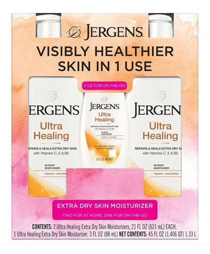 Crema Jergens Ultra Healing Piel Extra Seca, Set De 3 Pz