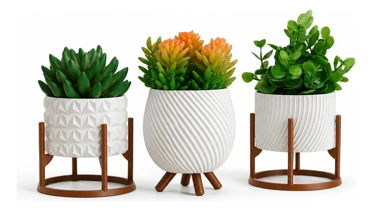 Kit Vasos Cachepot Minimalista Sala Decoração Plantinhas Cor Branco