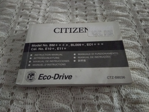Manual Relogio Citizen Eco Drive Ctz-b8036 E10 E11 E01 (Usado)