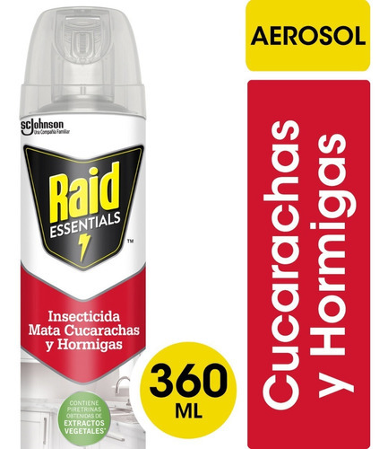 Raid Essentials Para Cucarachas Y Hormigas Aerosol 360ml