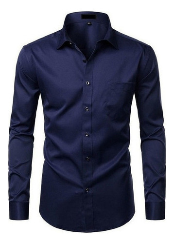 Camisa De Fibra De Bambú Negra Para Hombre, Informal, Ajusta