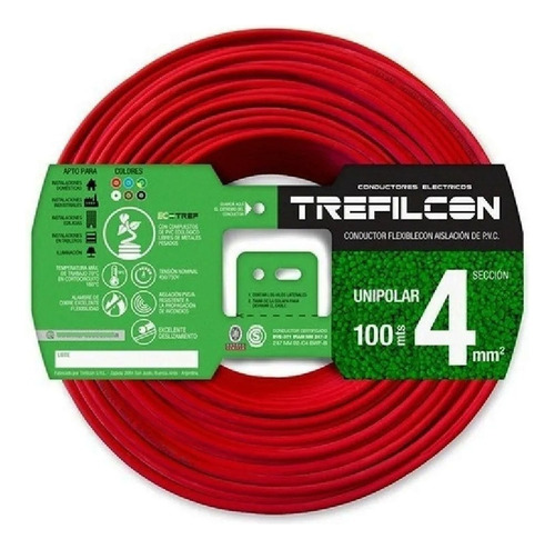 Cable Unipolar Normalizado Trefilcon 1x4mm X 100mts Rojo