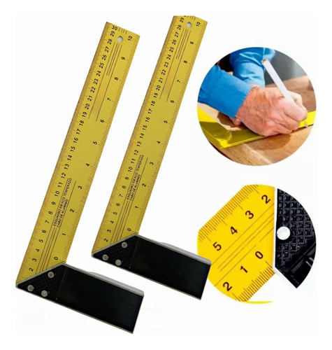 Kit 2 Esquadro Profissional 12 Pol Aço C/ Cabo Alumínio 30cm