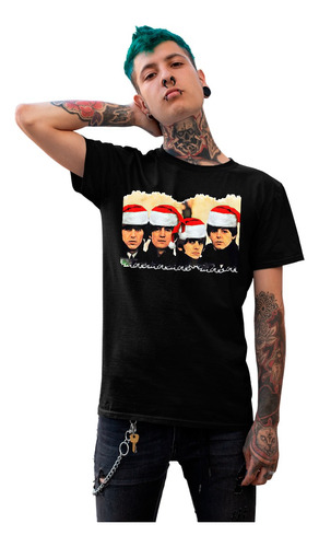 Camiseta Navideña De Dama/caballero The Beatles Gorro Santa