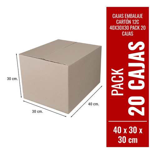 Imagen 1 de 10 de Cajas Embalaje Cartón 12c 40x30x30 Pack 20 Cajas