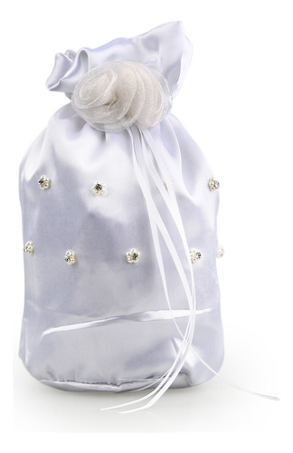 Bolso Tipo Muñeca De Satén Blanco Para Novia Decorado Con Fl