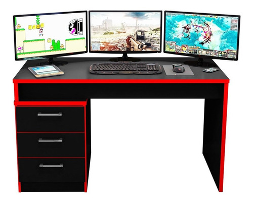 Mesa Gamer Para Computador Desk X5 Preto / Vermelho Larbelle Cor Preto/Vermelho