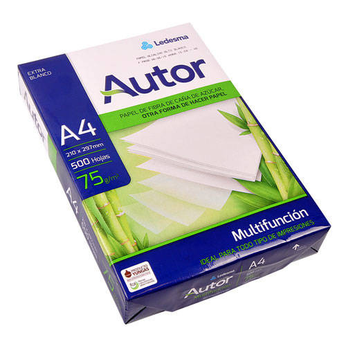 Imagen 2 de 2 de Resma Autor A4 multifunción de 500 hojas de 75g color blanco por unidad