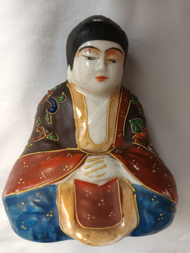 Buda En Porcelana Satzuma Detalles En Pintura 10 Cm Alto