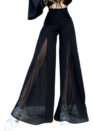 Pantalón Transparente De Tiro Alto Con Corte Holgado Mujer