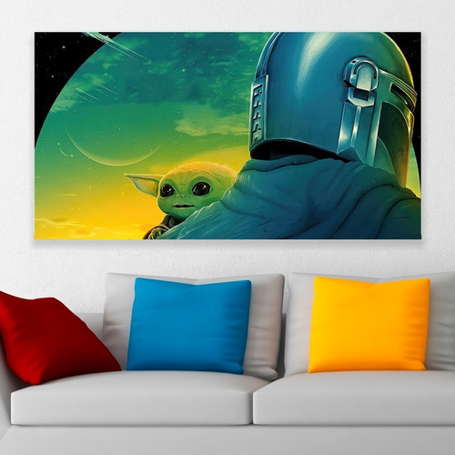 Cuadro Decorativo The Mandalorian Mando & Grogu Art 80x50cm