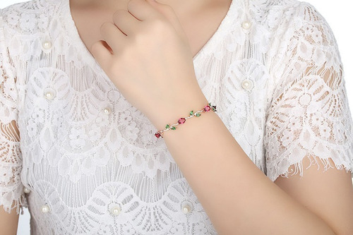 Pulsera Mujer Brazalete Rosas Elegante Circonita