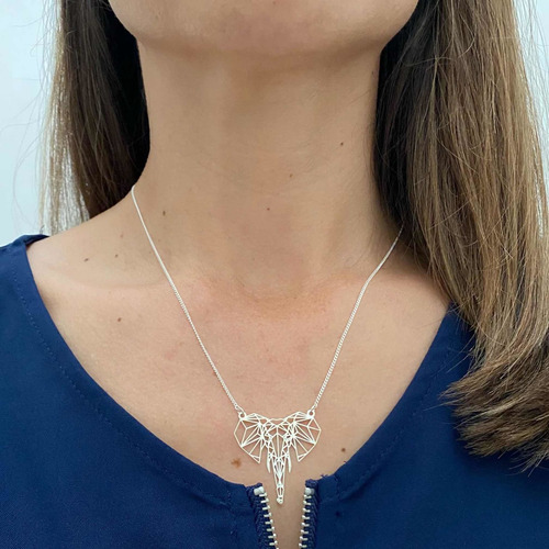 Imagen 7 de 10 de Collar Dije Elefante De Plata Ley 925 Origami Mujer Agálea