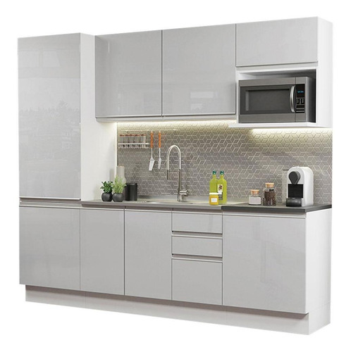 Armário de Cozinha Completa Modulada com Balcão para Cooktop Mdf Acordes Madesa 240001 Branco Brilho