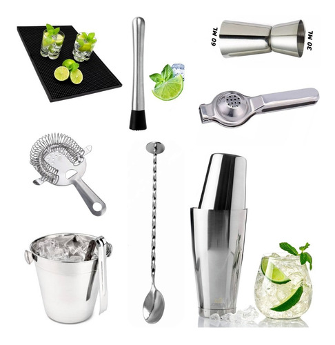 Imagem 1 de 10 de Coqueteleira Boston 820 Ml E Acessórios Profissional Inox