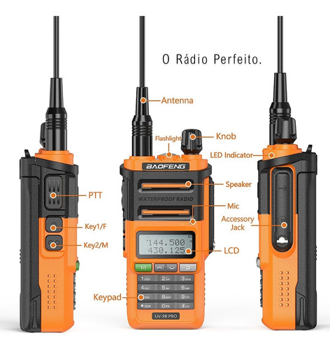 Imagem 2 de 10 de Rádio Ht Baofeng Uv-9r Pro Uhf Vhf Ip68 10w Uv 9r Laranja