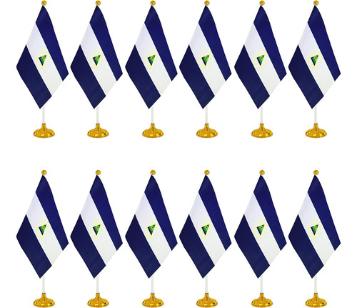 Mini Banderas Wxtwk, Poliéster, Nicaragua, C/base, 12 Piezas