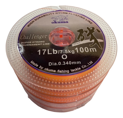 Nylon Okuma Challenger 0,34 Mm 7,5 Kg Rollo X 100 M