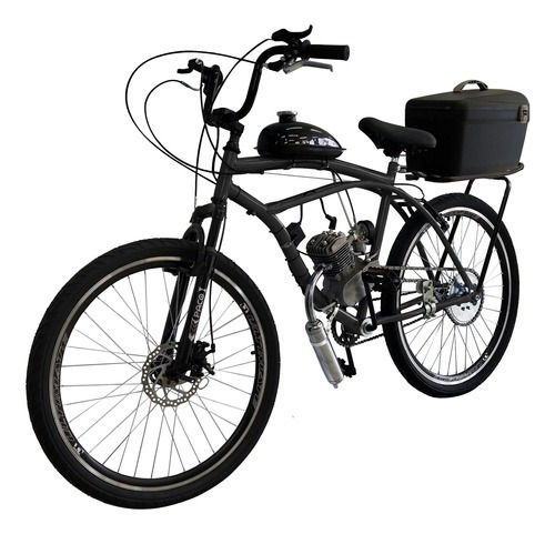 Bike Motorizada 80cc Coroa52 Tanque Plástico Super Reforçado Cor Preto Tamanho do quadro 19