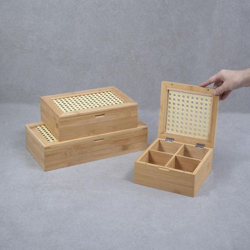 Kit Chá Com Caixa De Bambu Com Palhinha 4/8 Nichos 3pç-oikos Cor Bege
