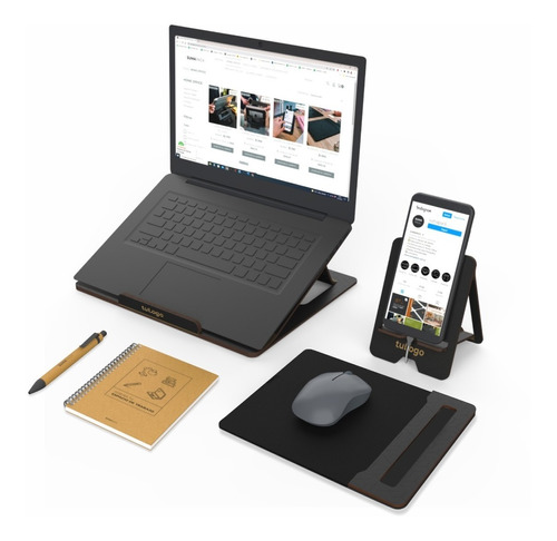 Kit Soporte Notebook Porta Celular Y Mouse Pad + Anotador 