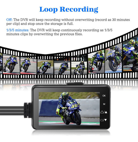 - Para Motocicleta Dash Cam Cámara Delantera Trasera Doble