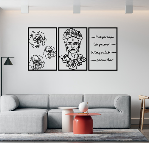 Vinilo Para Pared Tríptico Frida Kahlo 120x60