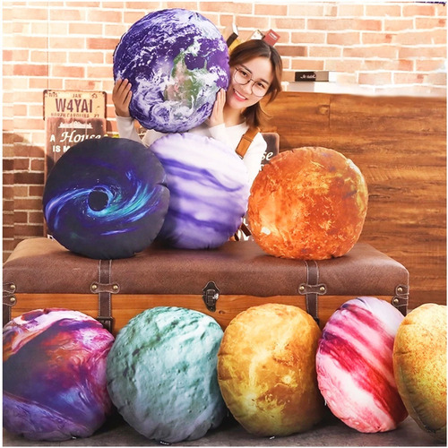 Almohadas Planetas Luna Galaxy Terciopelo Soft Cojin Relleno Color Sol