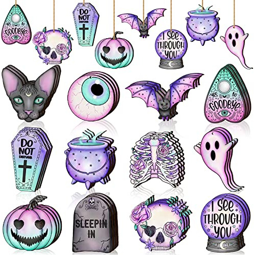 36 Piezas Halloween Espantosos Ornamentos De Madera S7wkb