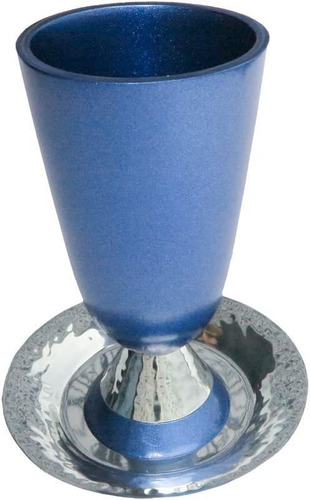 Copa Kidush Judaica Aluminio Azul Acabado Martillado