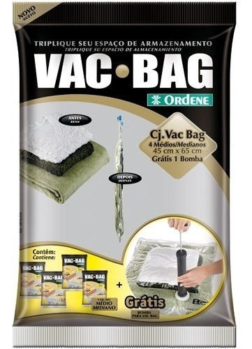 Kit Conjunto Saco À Vácuo Vac Bag 4 Embalagens Médio + Bomba