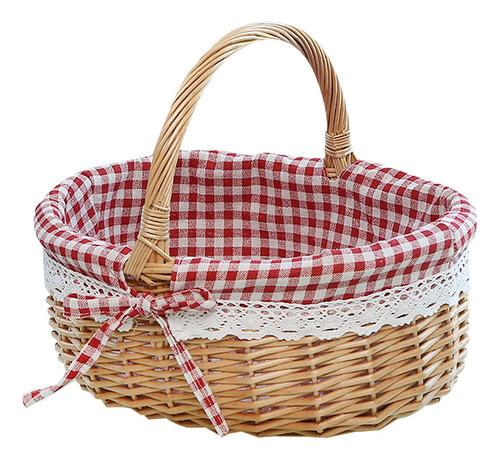 Bolsa De Picnic Tejida A Mano, Cesta De Regalo, Tela A Cuadr