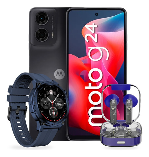 Motorola Moto G24 128gb 8gb Ram Con Smartwatch Diseño Rudo Era Army Eros Incluye Audífonos Inalámbricos Funky
