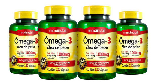 Kit 04 Ômega 3 Óleo De Peixe 120 Cáps 1000mg Maxinutri