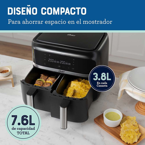 Imagen 4 de 9 de Freidora De Aire Dual Oster® Con Recubrimiento Antiadherente Color Negro