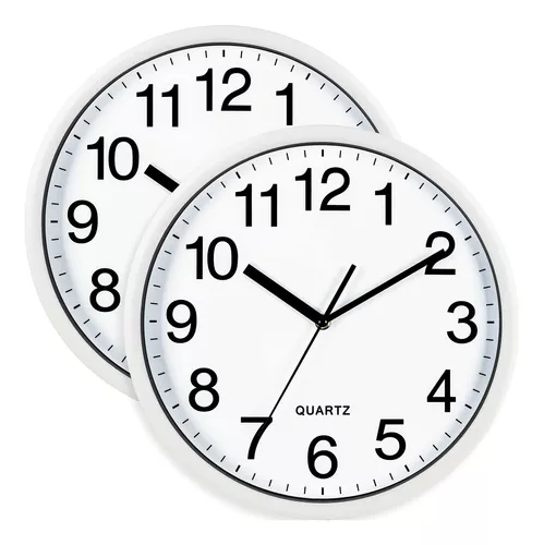 Bernhard Products Reloj de pared con batería de cuarzo de 10,  redondo, fácil de leer, para el hogar, la oficina o la escuela, negro,  Plástico, 10 pulgadas : Hogar y Cocina