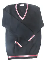 Comprar Suéter Escolar Cerrado V Azul Marino Franja Bca-roja-bca T-6