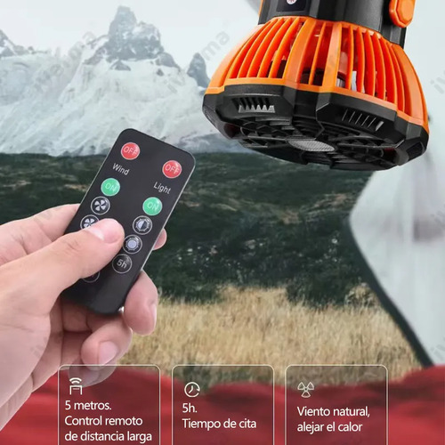 Ventilador De Camping Recargable Portátil Con Luz Led
