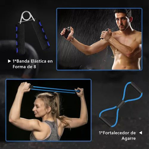 Kit Ejercicio 12 Rodillo Abdominal Barras Push-up Ejercitado