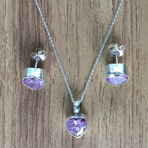 Imagen 4 de 10 de Collar Aretes Dije Y Cadena De Plata 925 Set Zirconia Agálea