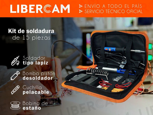 Imagen 3 de 10 de Kit Set Soldador Lapiz Cautin Estaño Desoldado 15 Piezas