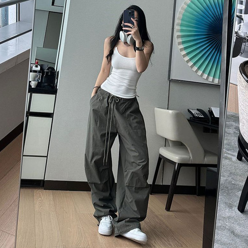 Pantalones Cargo Y2k Mujer High Street Cordón Oversize