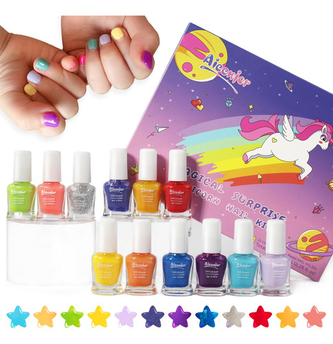 Aieenjor Esmalte De Unas Para Ninos, Juego De 12 Colores Par