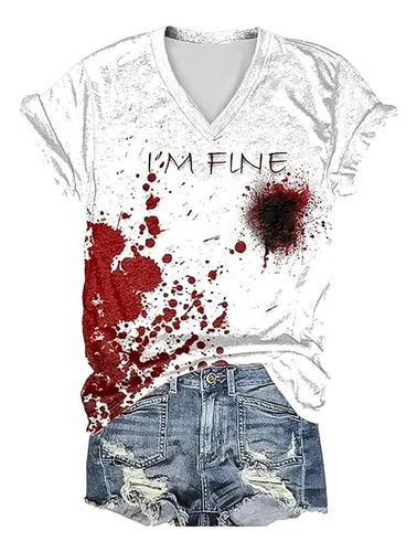 Estoy Bien Sangre Camisetas Gráfico Mancha De Sangre Mano Camiseta Sarcástico Humor Decir