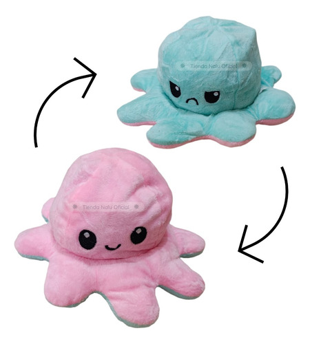 Pack X10 Peluche Pulpo Reversible Feliz Enojado 20 Cm - Nalu