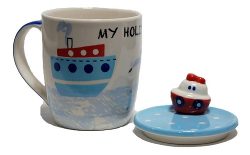 Set De 4 Tazas De Ceramica Con Tapa.