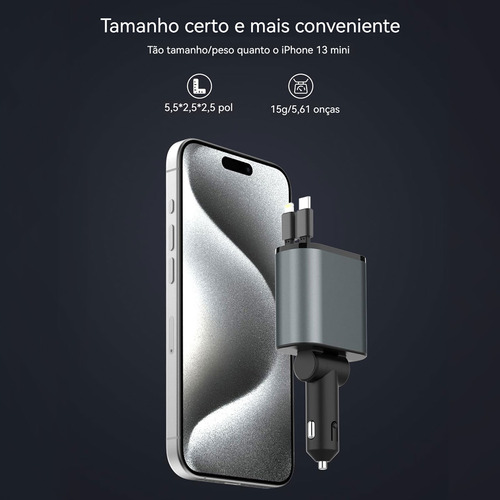 Carregador Turbo De Carro Retrátil Para iPhone Com 2cabo+led