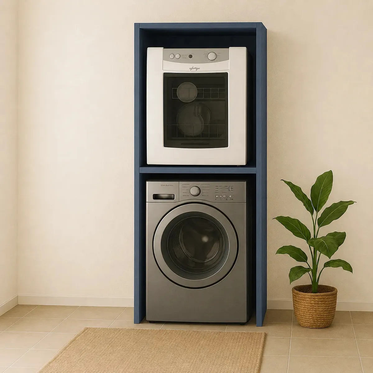 Balcão Torre Para Embutir Lava E Seca E Lava Louças Mdf Cor azul vel
