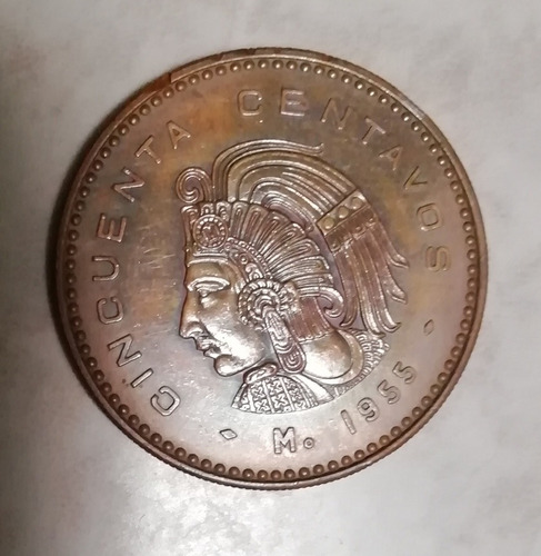 Moneda 50 Centavos Cuauhtemoc 1955 Fecha Clave Sin Circular.