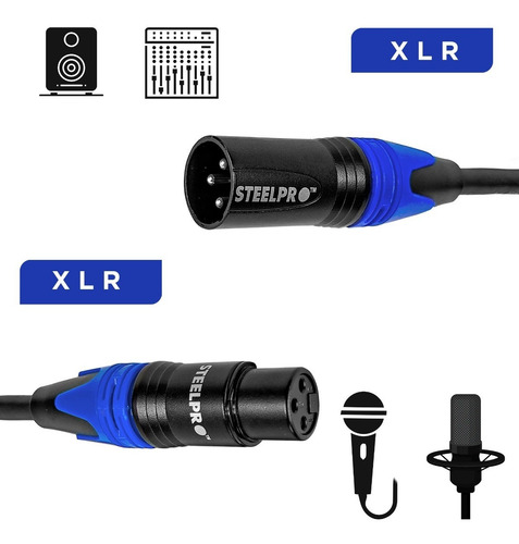 Imagen 3 de 5 de Cable Xlr 2m Balanceado Profesional Macho - Hembra Steelpro